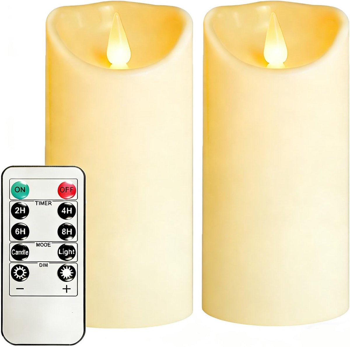 Plastic vlamloze kaarsen voor buiten - pack van 2 ivoren pijler led batterij aangedreven nepkaarsen met afstandsbediening en timers elektrische nepkaarsen voor camping decoratie feest (D3 H6)
