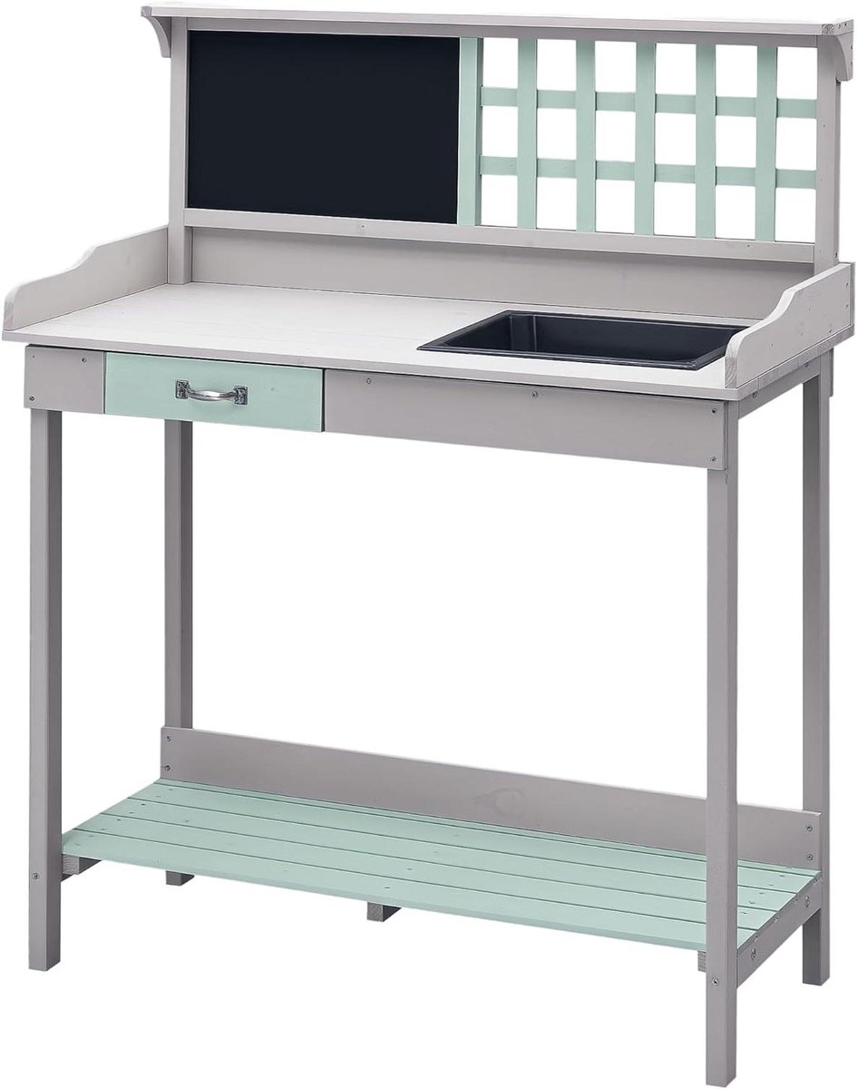 Tuin Werktafel - Planten Tafel - Buiten Tuinieren - Met Gootsteen - 92L x 42.5W cm - Blauw