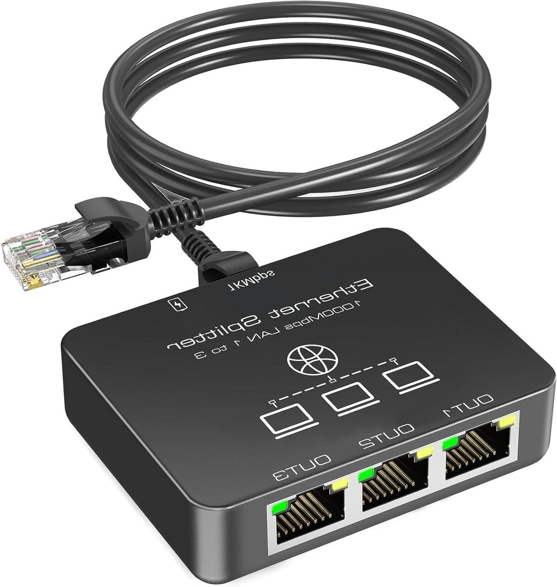 Ethernet Splitter - Netwerk Adapter - Netwerk Uitbreiding - 3 Poorten Gigabit - 8 x 6.4 x 2.4 cm - Zwart