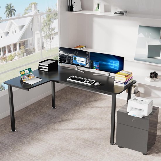 Hoekbureau - L-bureau bureau - Thuiswerken studeren - Ruime werkplek - 155x110 cm - Zwart — afbeelding 5