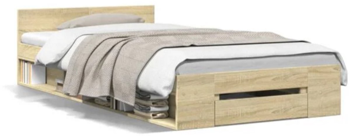 vida xl Bedframe met lade bewerkt hout sonoma eikenkleurig 100x200 cm