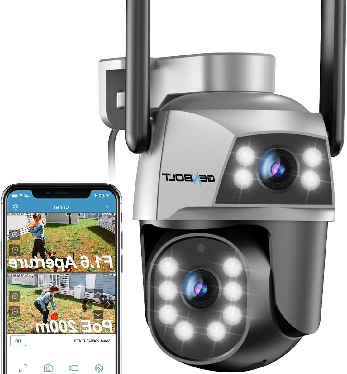 Beveiligingscamera Buiten - Bewakingscamera IP Camera - Huisbewaking Thuis - Dubbele Lens Pan Tilt - 2MP Resolutie - Wit