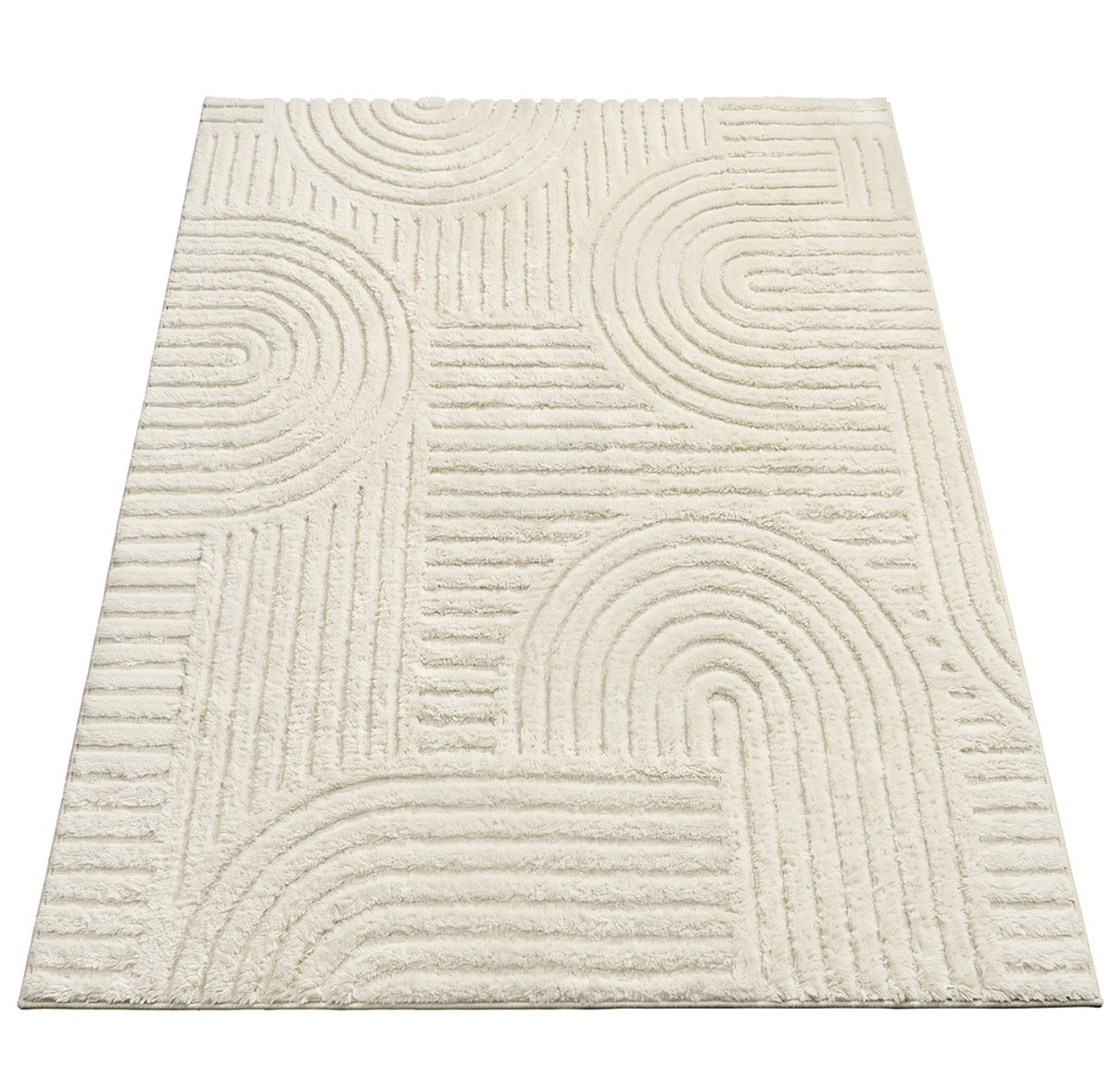 3D Crème Wit Tapijt 170x120 cm Machinewasbaar Antislip – Crèmewit