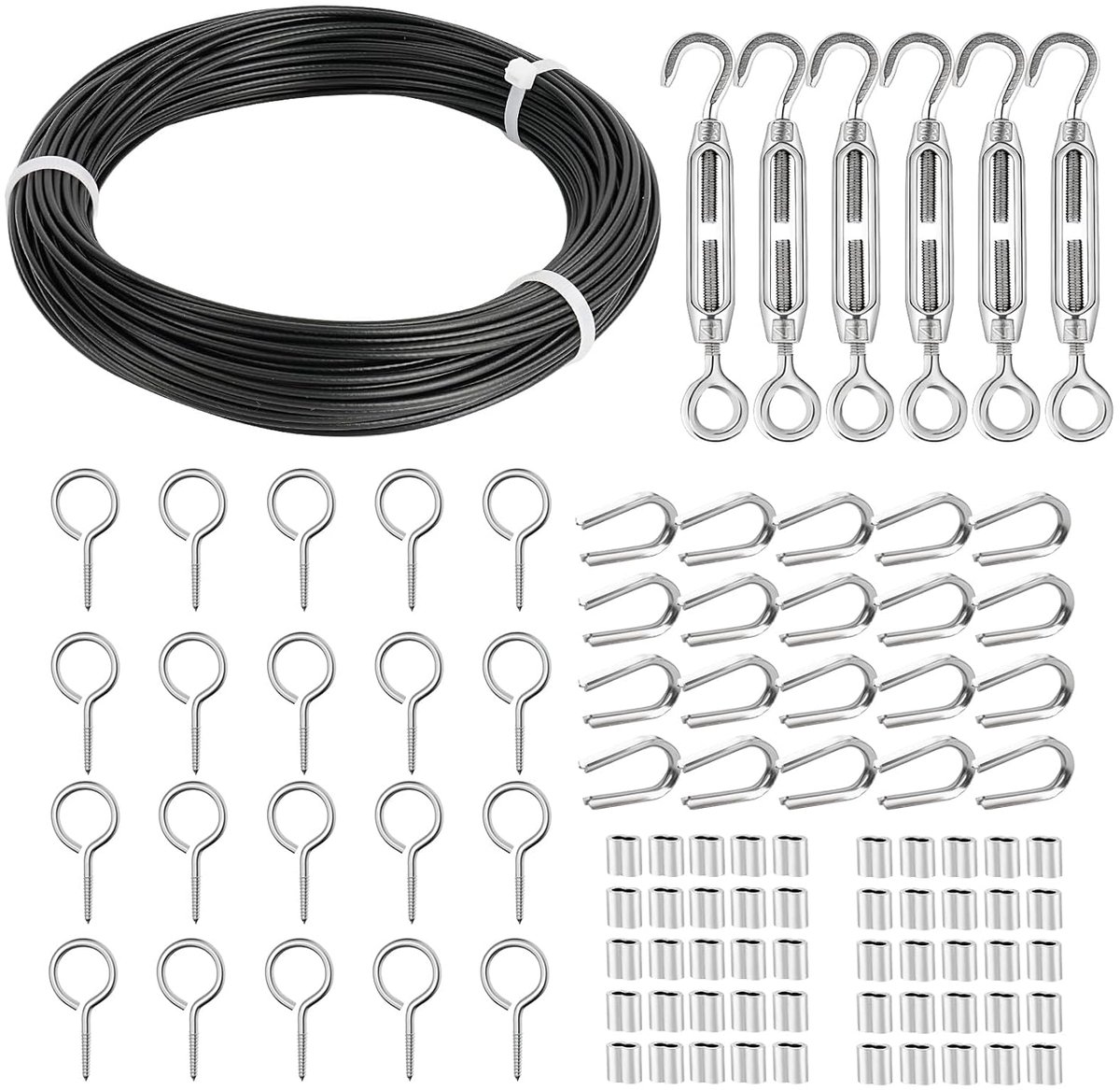 SnelShoppen - 30 m Staalkabelset 2 mm - Zwart PVC Ombouwd - Spanslot, Draadspanner, Kabelspanner Roestvrij Staal 304 - Perfect voor Ophangen van Licht