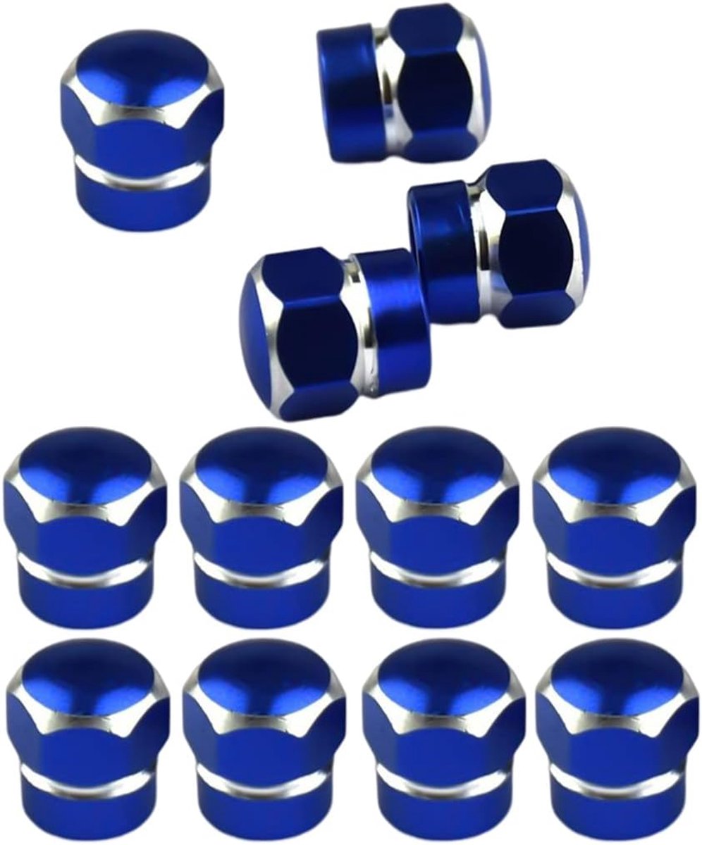 Ventieldoppen, aluminium doppen, bandenventiel-stofkappen met afdichting, universele zeskantige vervanging, ventieldoppen voor de auto (blauw)