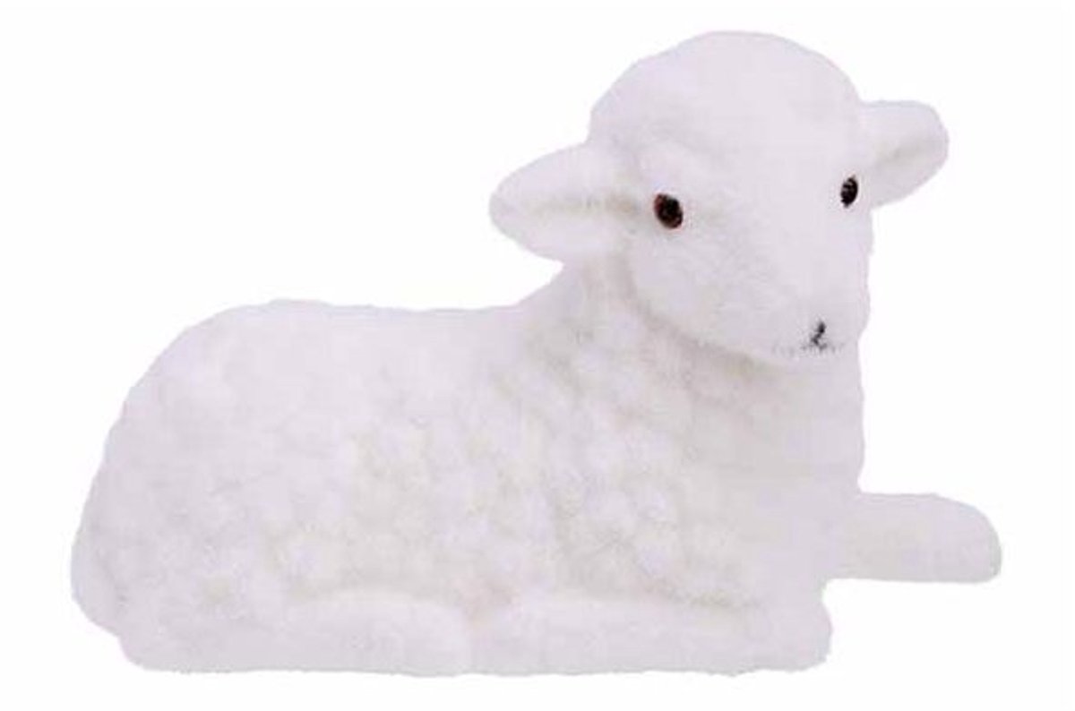 Schaap Flocked Wit 26x11xh16cm Kunststof