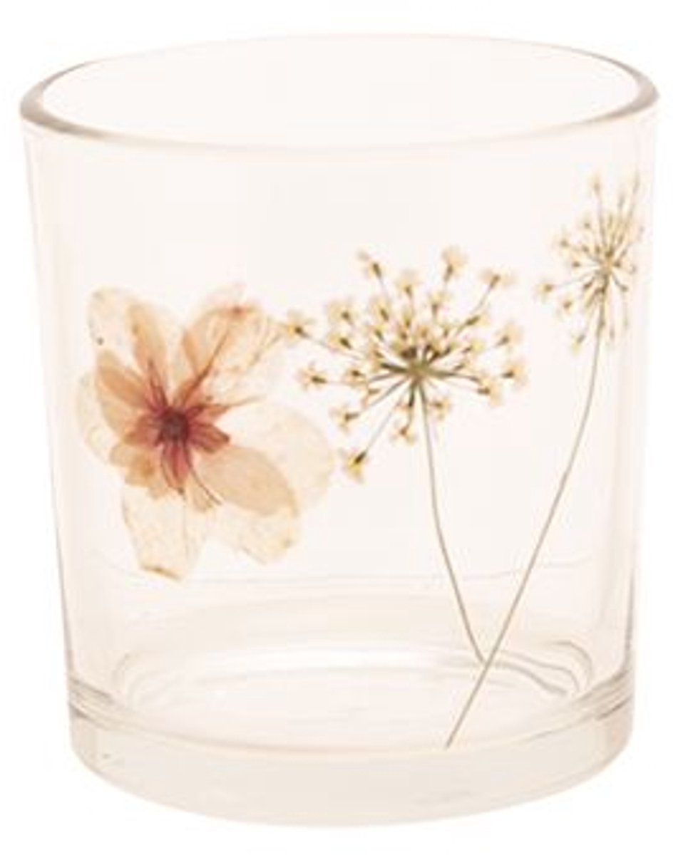 Theelichthouder Flowers Transparant 7x7x H8cm Glas