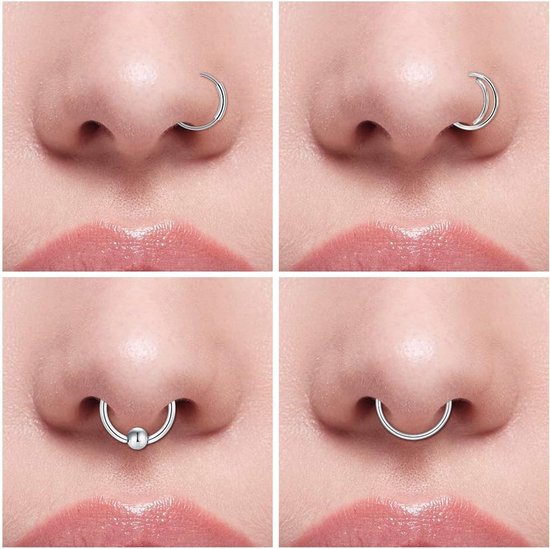 18G/20G Neus Ringen Hoepel Neus Piercing L-vormige Neus Studs Schroef Hoge Neusgat Piercing Sieraden CZ C-vormige Septum Ring Set — afbeelding 4