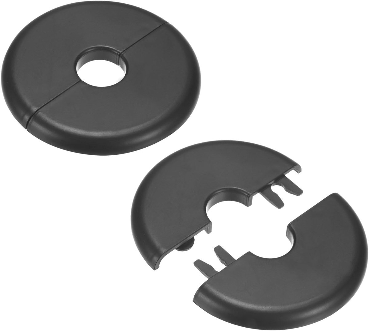 METERXITY Set van 2 gesplitste wandflens, voor 0,6 inch/16 mm OD-pijp, ABS rozet plaat, ronde zelfklevende sanitaire afdekplaten voor waterpijp/kraan [zwart]