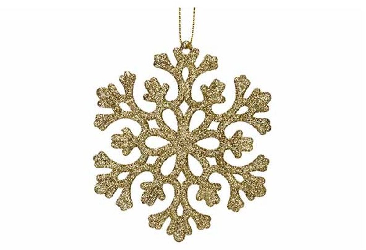 Hanger - sneeuwvlok - glitter goud - dia.10cm