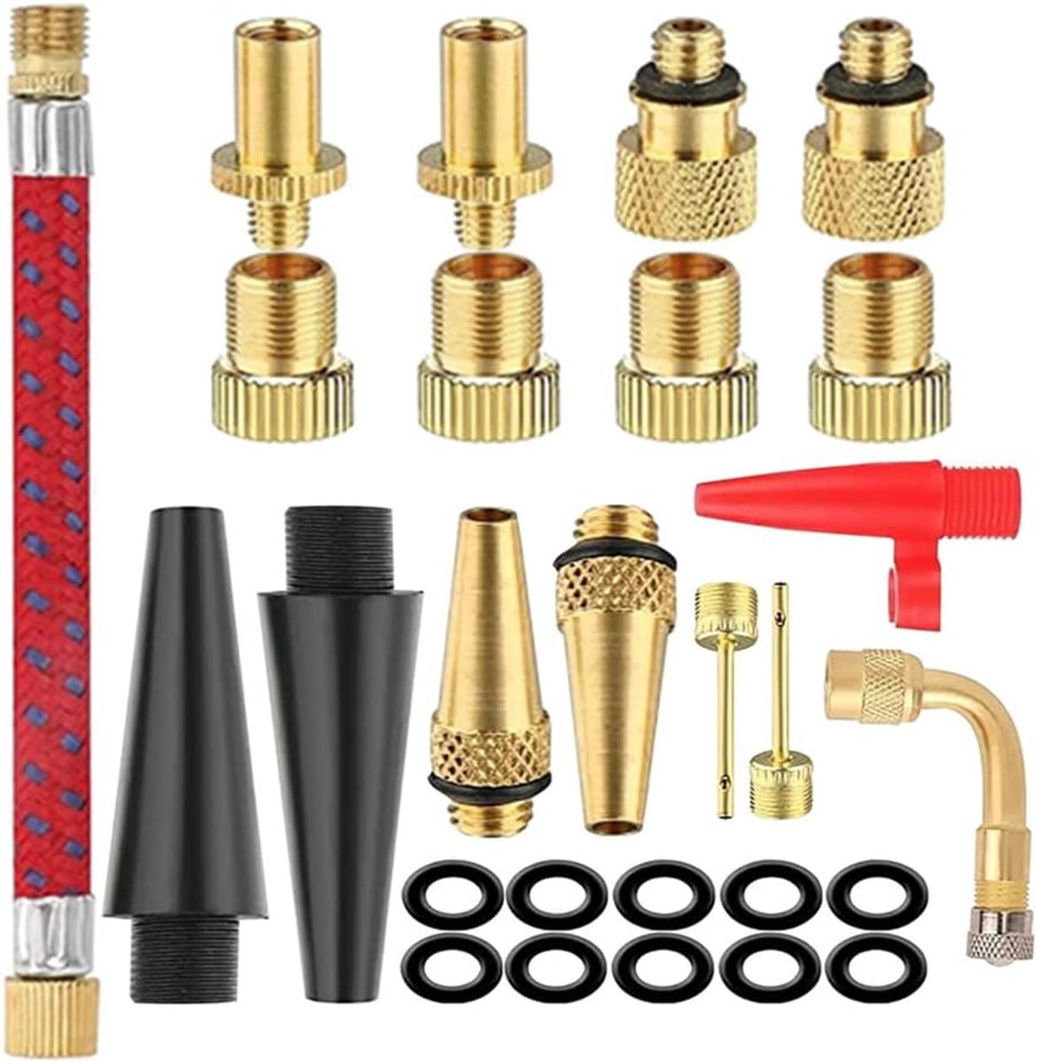 27 stuks fietsventieladapters, fietspompadapters, ventieladapter voor fiets, Presta-ventieladapter voor banden, ballonnen en luchtkussens