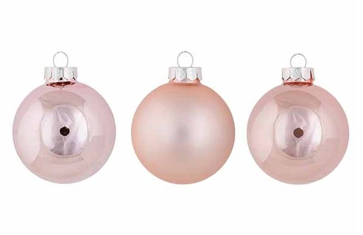 Kerstbal Set24 Shiny Matt Opal Roze D6cm Glas