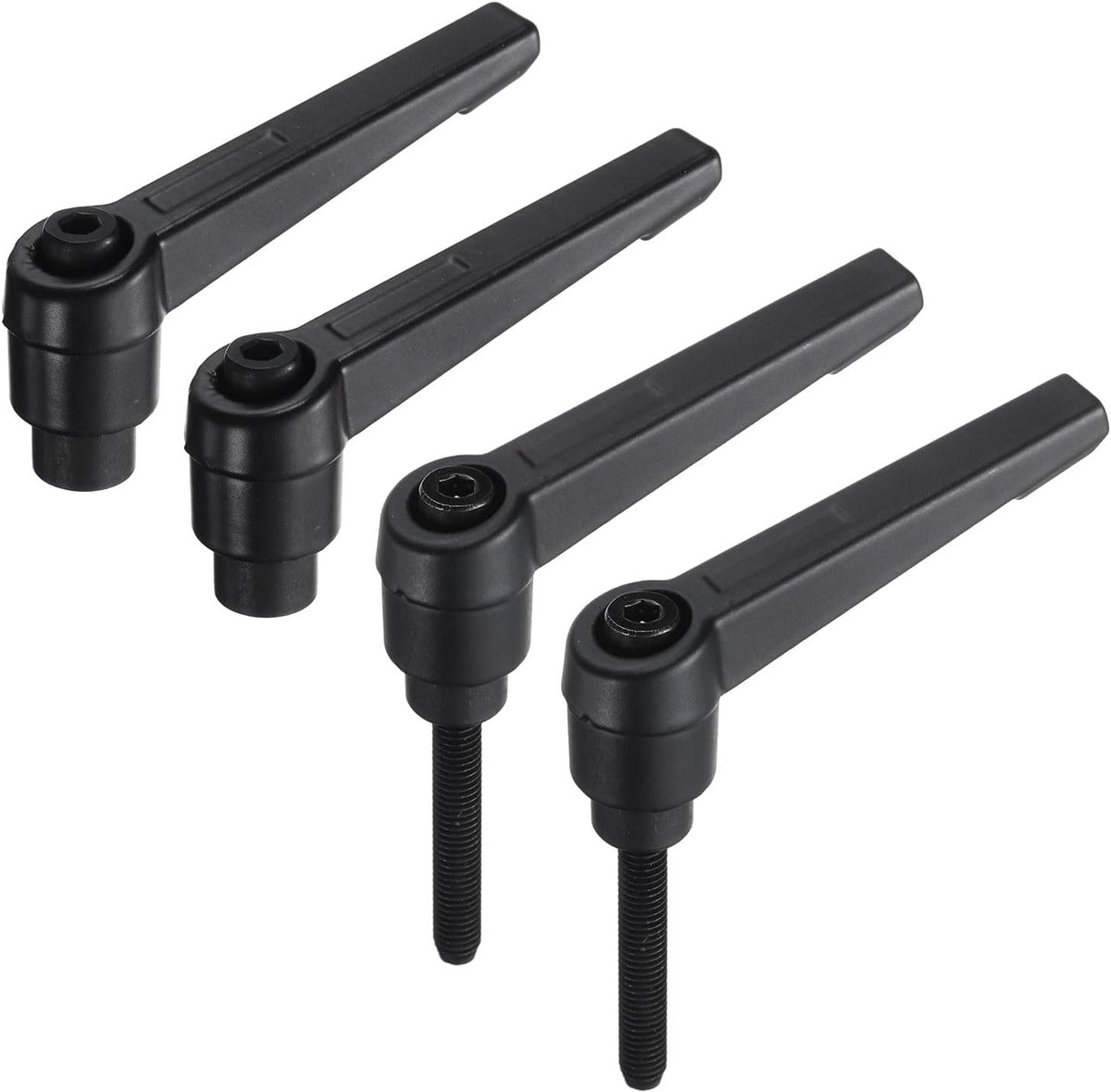 Set van 4 verstelbare spanhendels, metrisch, M5 x 32 mm, mannelijk en M5, vrouwelijk, schroefdraad, niveaugrepen, handboutknoppen, snelspanner, zwart, voor draaimachines
