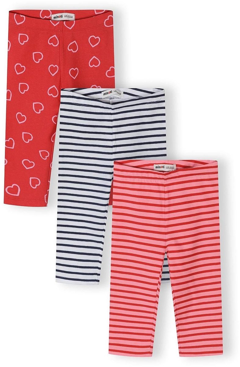 Minoti capri legging meisjes 3-pack hartjes strepen - katoen - rood