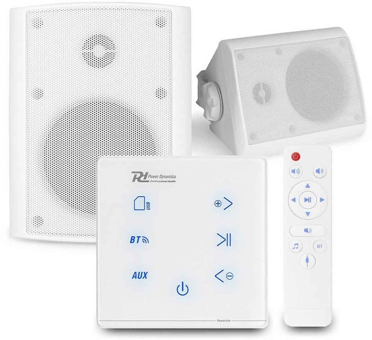 Power Dynamics set van 2 BGO40 speakers met de A50W inbouw versterker - Bluetooth - 2x 20W - Wit