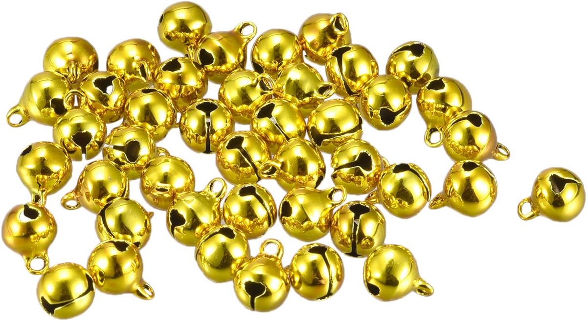 sourcing map Jingle Bells, 8 mm 48 stuks, kleine klokken voor knutselen, doe-het-zelf kerstdecoratie, gouden tint
