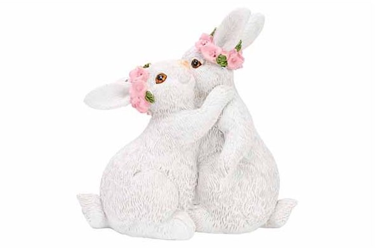 Konijn Couple Kissing Delicate Flowers W It 13x7,5xh13,5cm Porselein