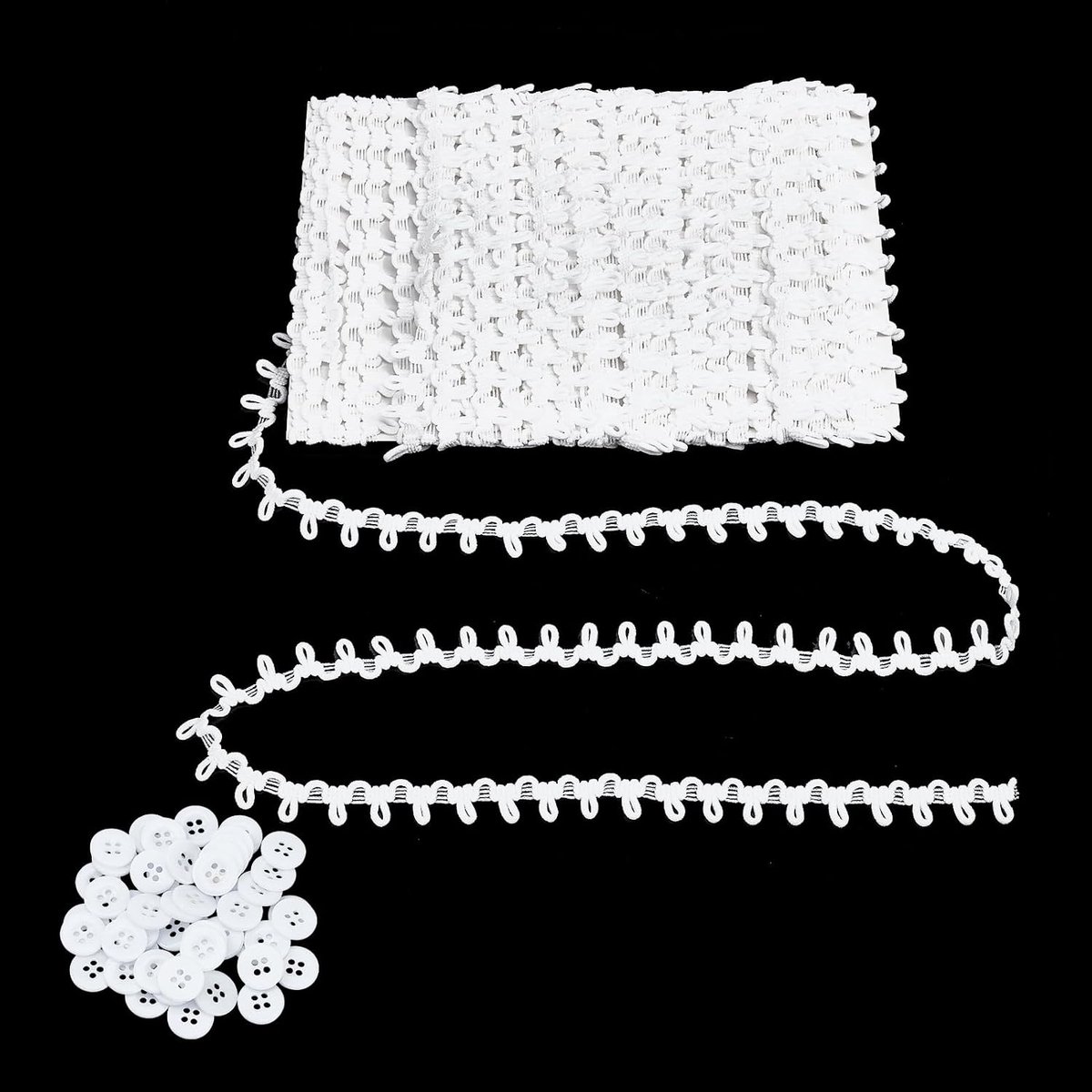 Naaiwerk met Knooplussen 19 Meter Witte Knop Elastische Trim met 50 Gespen Franje Naaien voor Bruiloft Kostuums DIY Sieraden Decoratie