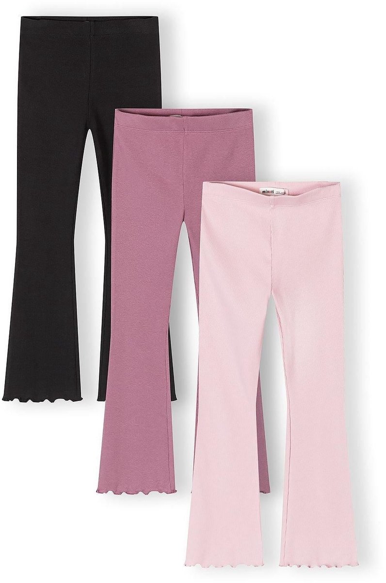 Minoti legging meisjes 3-pack geribbeld flared - katoen - roze