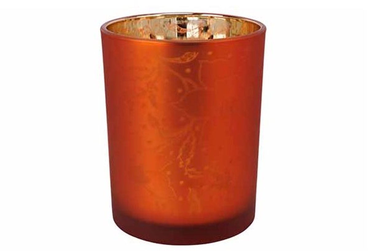 Theelichthouder Flowers Oranje 10x10xh12 ,5cm Glas