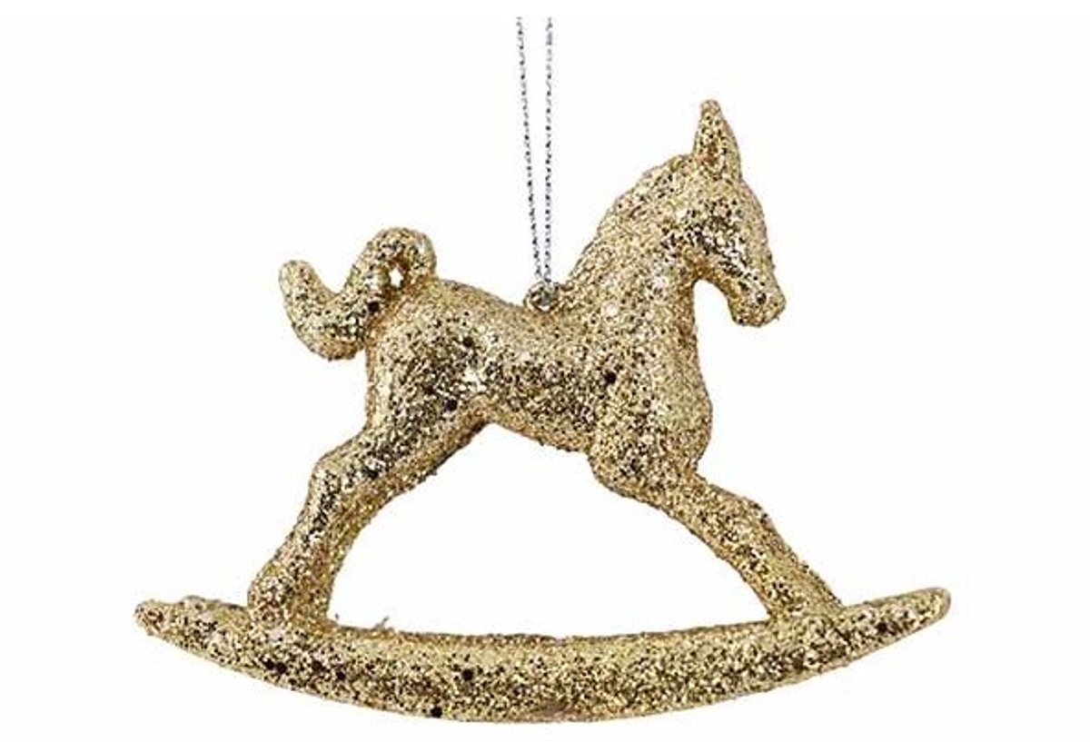 Hanger Rocking Horse Glitter Goud 3x10xh 8cm Kunststof