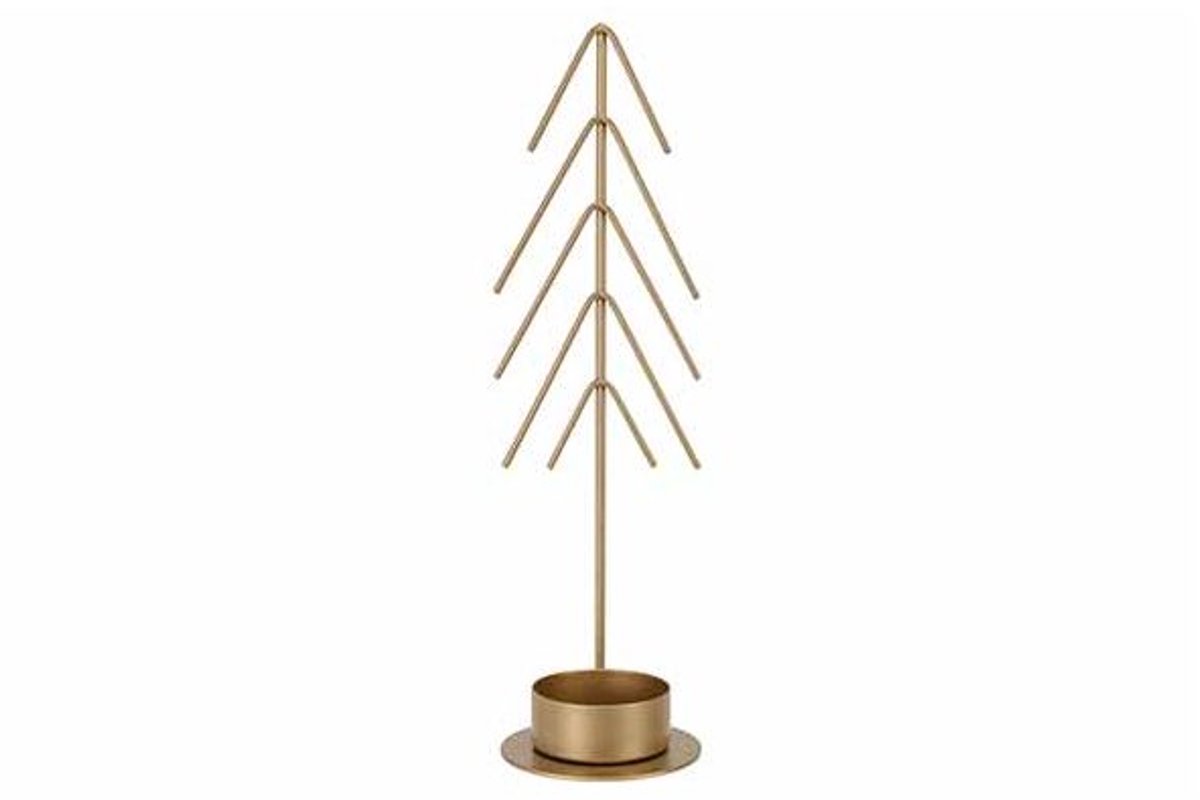 Theelichthouder Tree Goud 6x6xh21,3cm La Ngwerpig Metaal