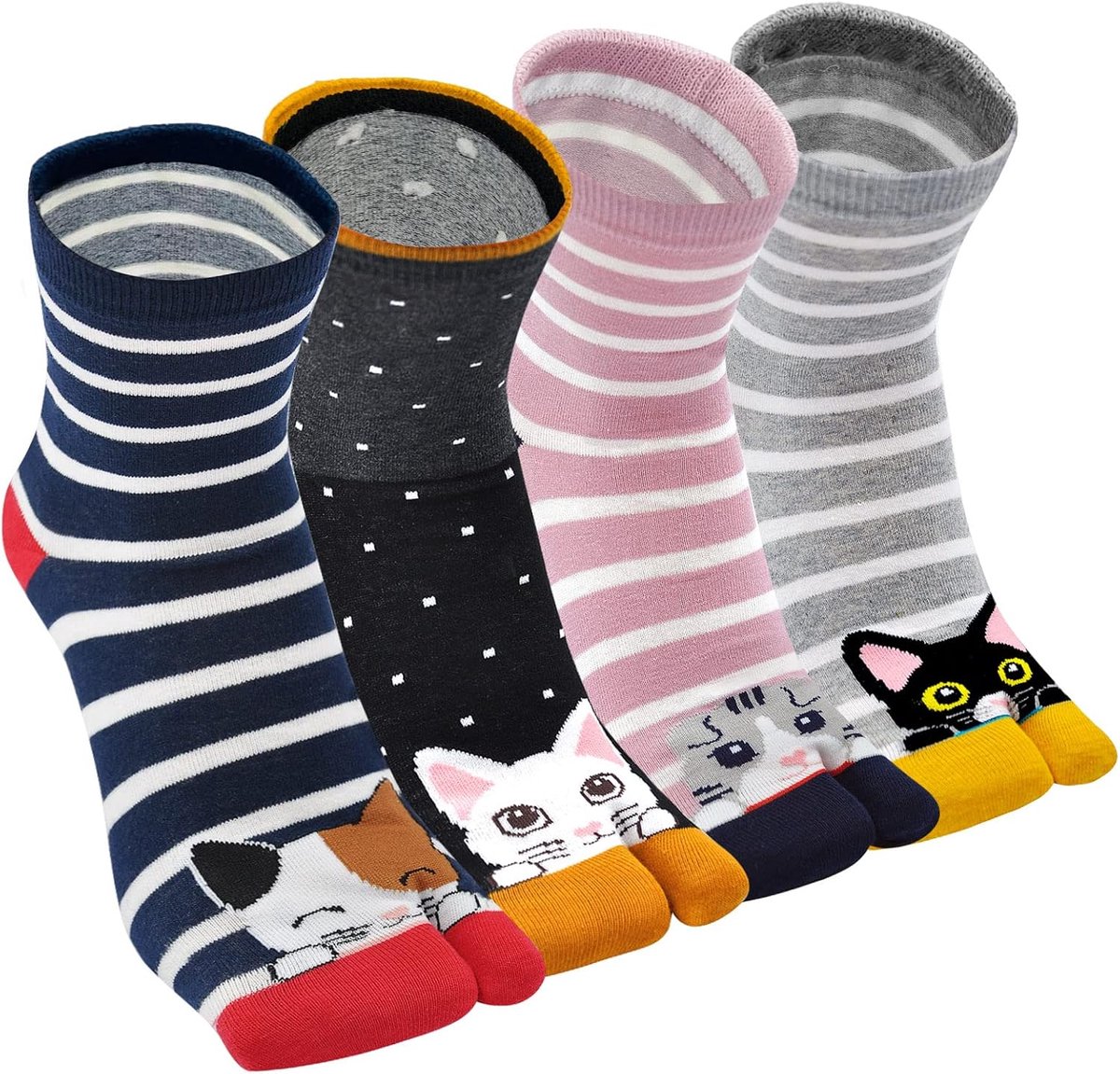 Sokken Vrouwen Katoen Enkelsokken Twee Teensokken Nieuwigheid Grappig Japanse Stijl voor Geta Teenslippers Sakura Kersebloesem Patroon 4 paar Maat 35-41