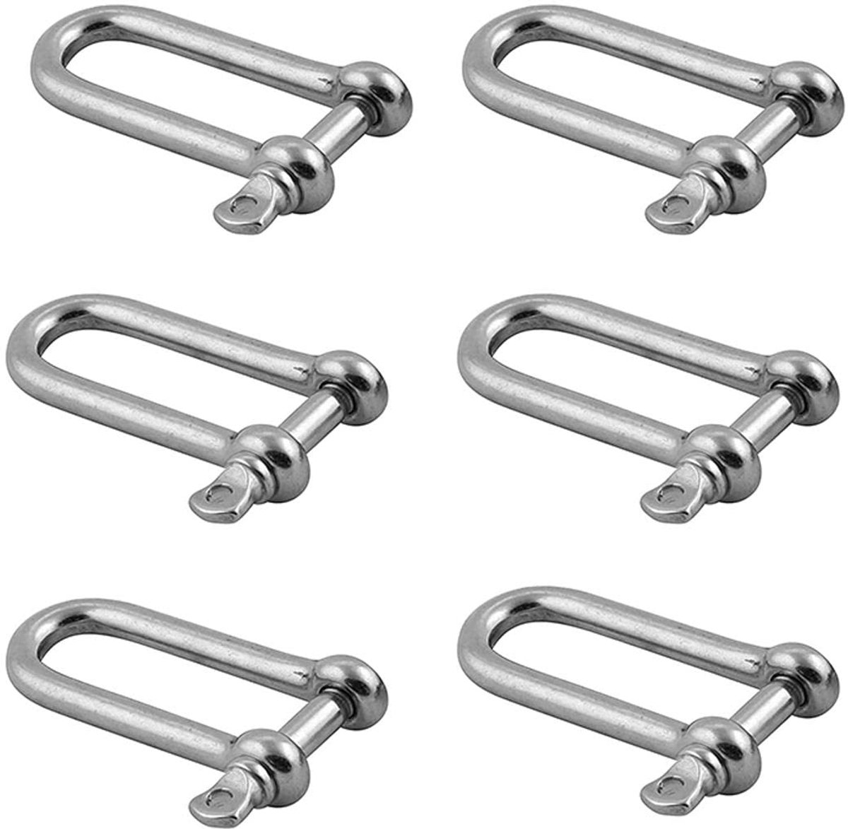 6 stuks 5mm D-sluitingen Roestvrij Staal Lang Rechte Harpsluiting D Ketting Shackle voor Heavy Duty Constructie Swings het ophangen van Bokszak D Haak Beugel Haken