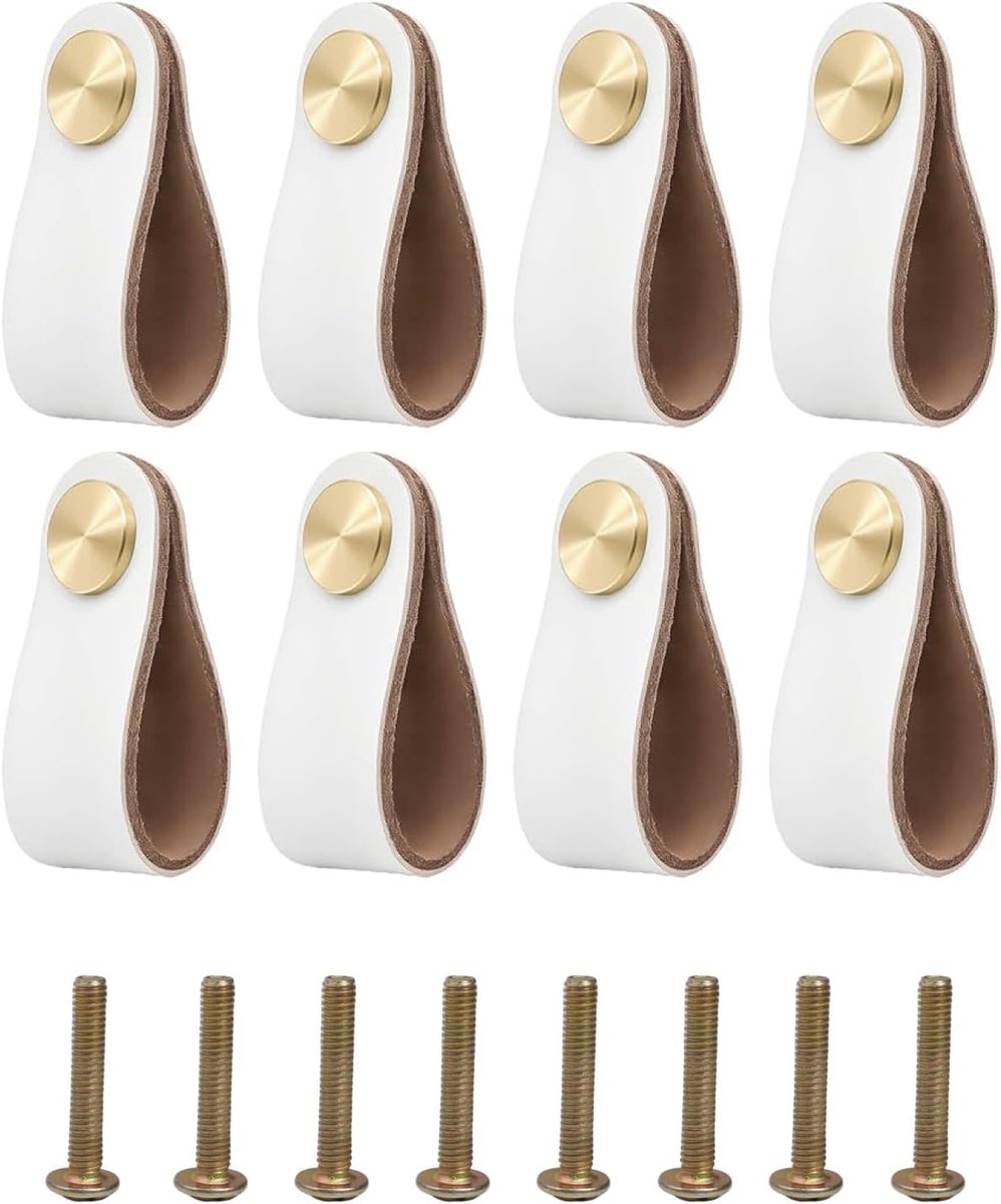 8 stuks lederen handgrepen voor meubels, 6,4 x 2,5 cm met messing kop, ideaal voor laden, kasten en meubels, waterafstotend, duurzaam, meubelgreep voor gezinnen met kinderen