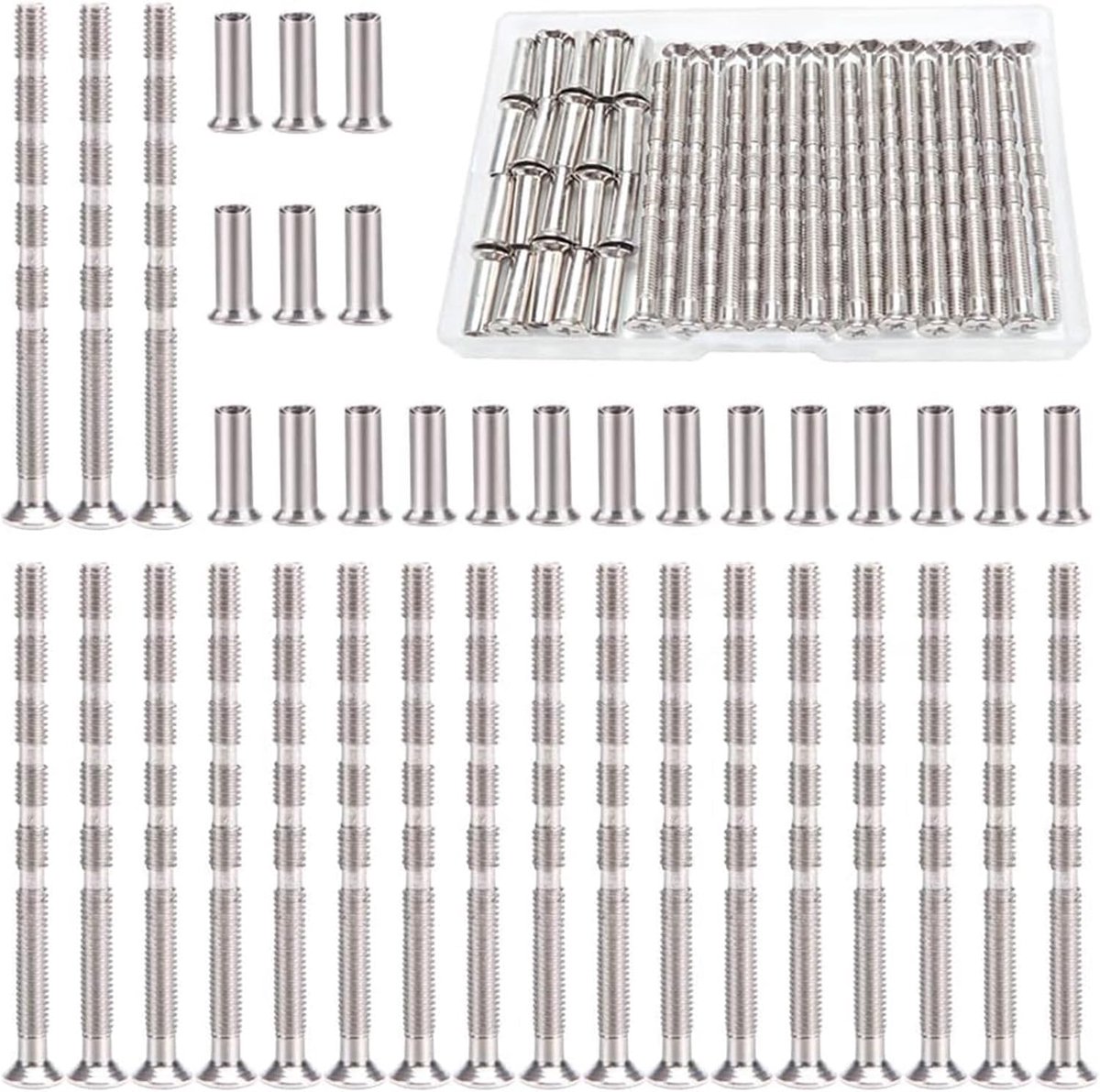 verbindingsschroeven met hulzen, hulsschroeven, vernikkeld staal, verbindingsschroeven, met hulzen, afscheurschroef voor deurgreep, laden, kast, sleutelgat, 20 stuks
