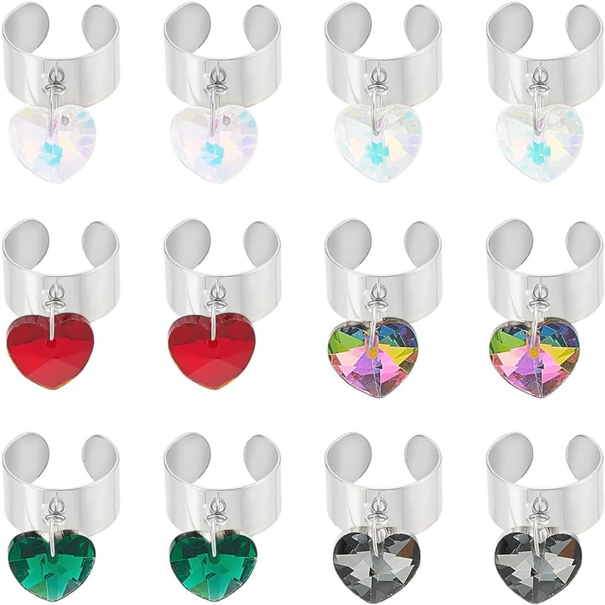 Roestvrij stalen bedelring damesring verstelbare ringen met hart glazen bedelring met hangers open vingerringen voor Nieuwjaar kerstcadeaus sieraden ring