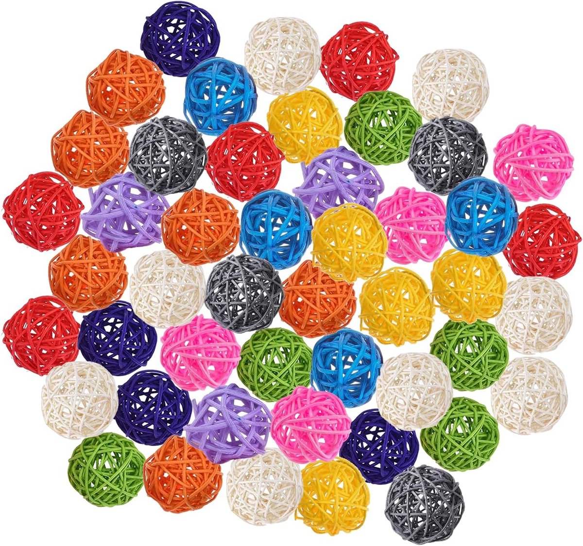 50 stuks, 3 cm, kleurrijke rotan ballen, duurzame rotanballen, natuurlijk materiaal, parkiet, kauwspeelgoed, rotanballen voor parkieten, parkieten, kaketoe, hangen, doe-het-zelf