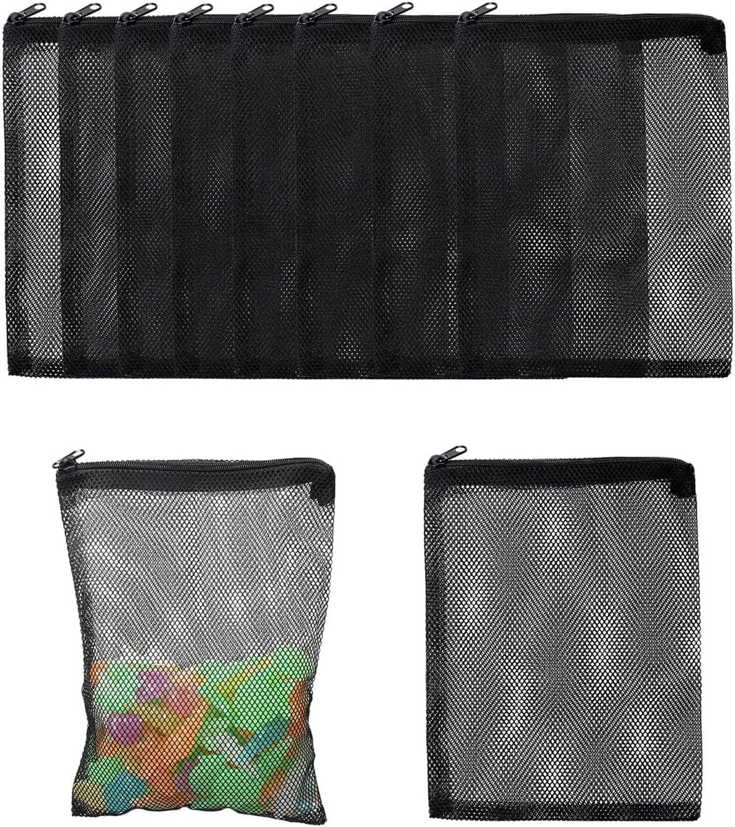 10 stuks filterzakken van net, 15 x 20 cm, zwart nylon met ritssluiting, grof net voor mediafilters aquarium en vijver, zuiver water en optimale filtratie.