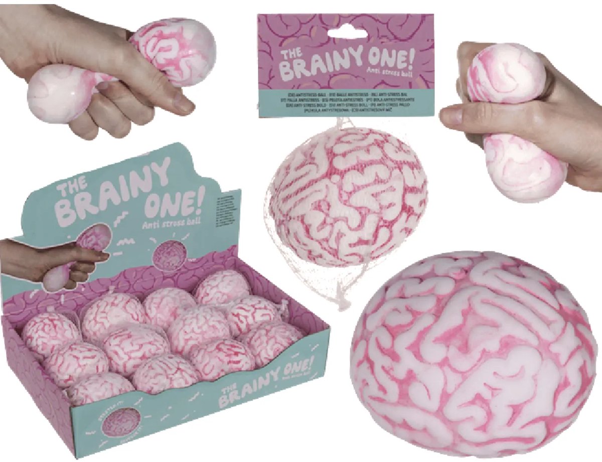 Squishy Mega Brein - 1 exemplaar - Knijpbal - Bekend van - Rek Strek Squeeze - 8 cm groot