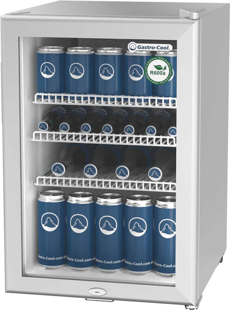 Gastro-Cool KW65 - Mini koelkast met glazen deur 62 Liter - Zilver/Zilver/Wit 204401