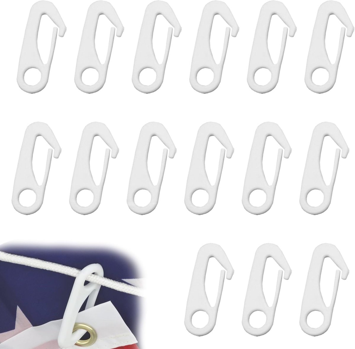 15 Stuks Vlag Paal Clip, Vlag Paal Cliphaken, Wind Vlag Paal Snaphaken Vlag Clips, Vlag Nylon Touw Accessoire Tuinvlag Clips Anti Wind Vlaghaken Ringenset voor het Verbinden van Vaste Vlaggen