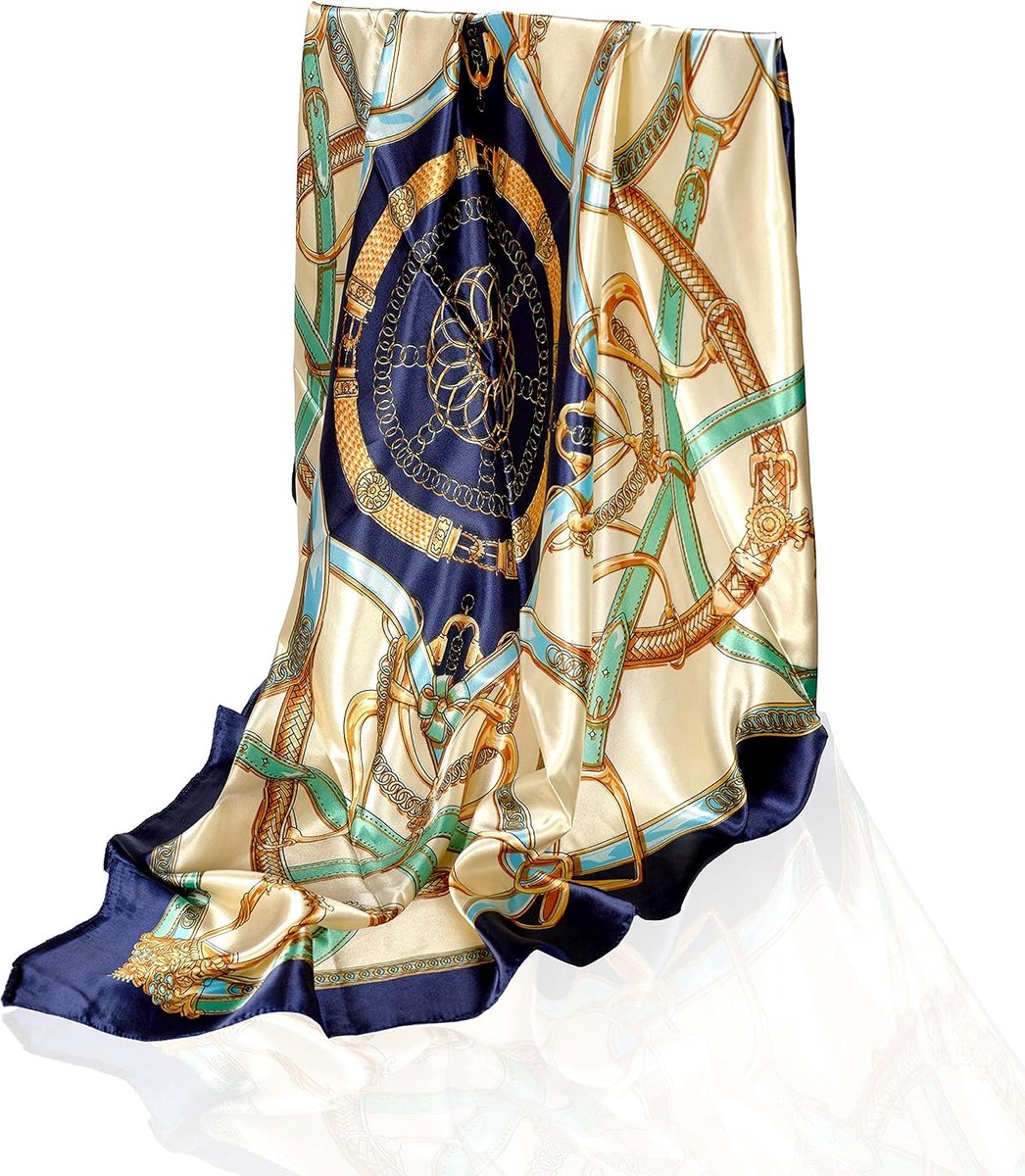 sjaal voor dames, elegante 90 x 90 cm zijden doek voor het haar, halsdoek voor dames, elegante satijnen doek, halsdoek, bandana, hoofddoek,