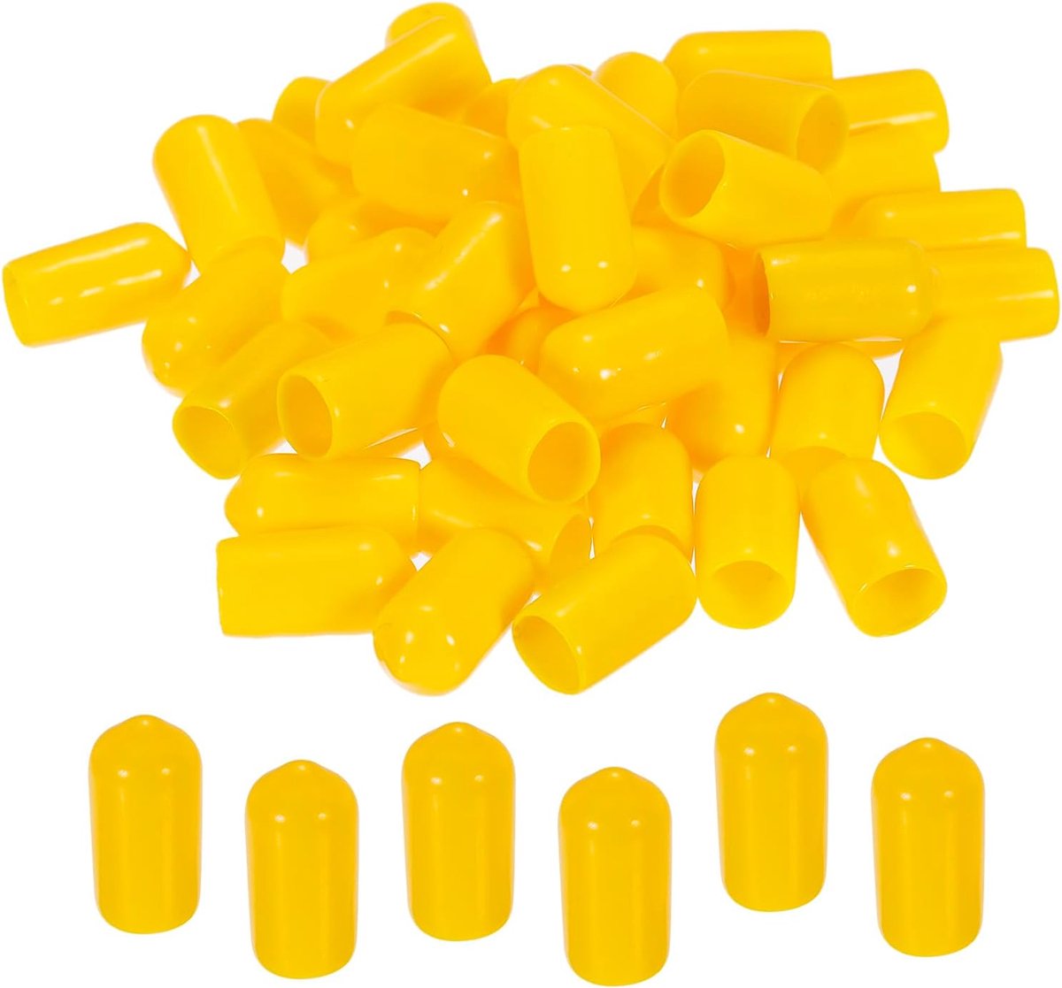 sourcing map Rubberen eindkappen, 50 stuks, 8 mm, pvc, vinyl, schroeven, schroefdraad, beschermers, ronde draad, plankkappen voor schroeven, bouten, buisleiding, hekpalen, geel