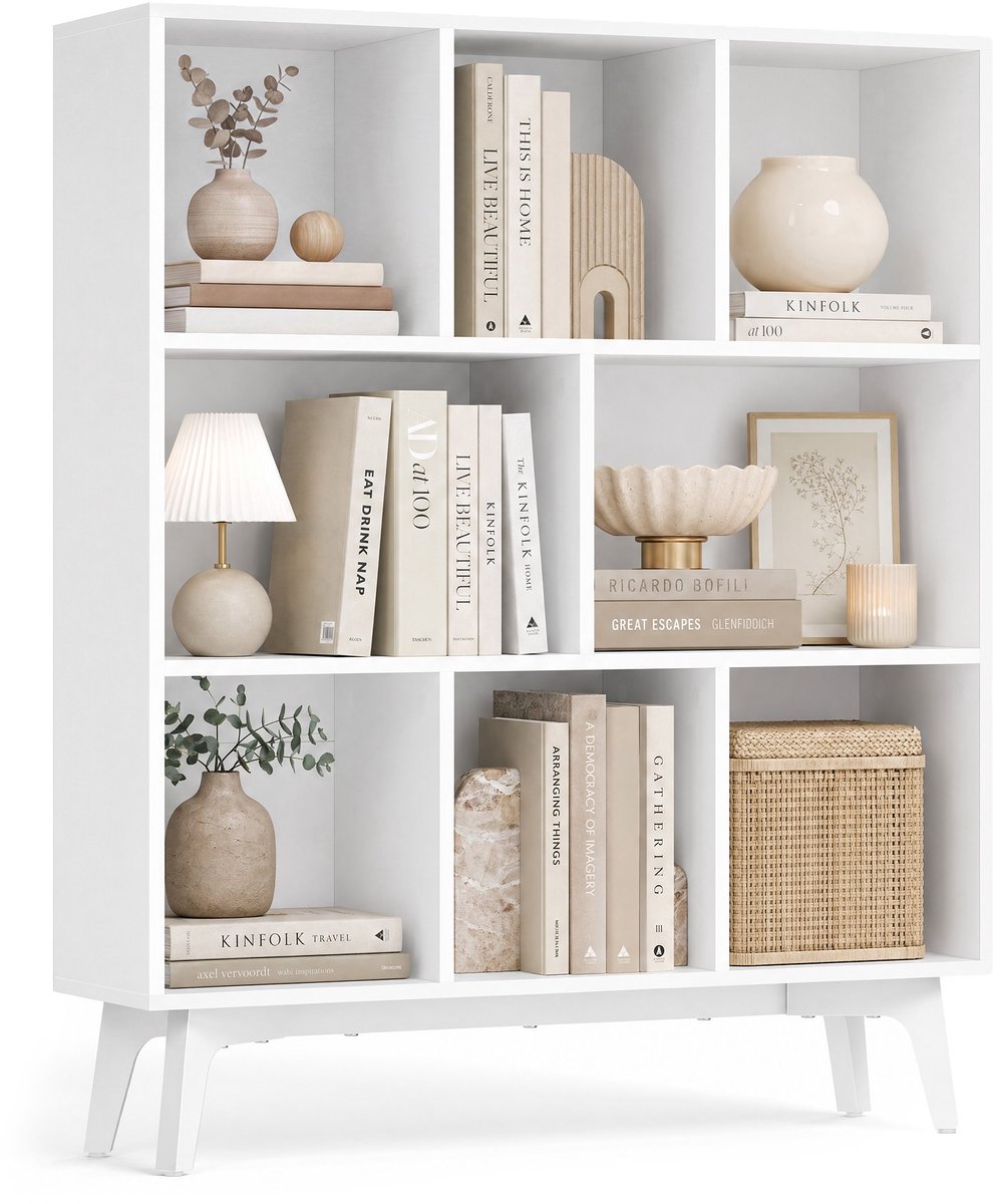 Boekenkast – wolkenwit – 8 vakken – 24x90x107 – 4 cm – Wolkenwit