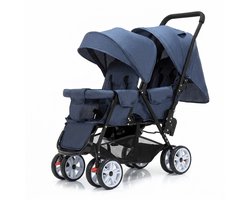 Dubbele Kinderwagen - Tweeling Kinderwagen - Duo Buggy - Duo kinderwagen - 2 Omvormbare Zitjes - en Reiswiegjes - Klein Wiel Blauw