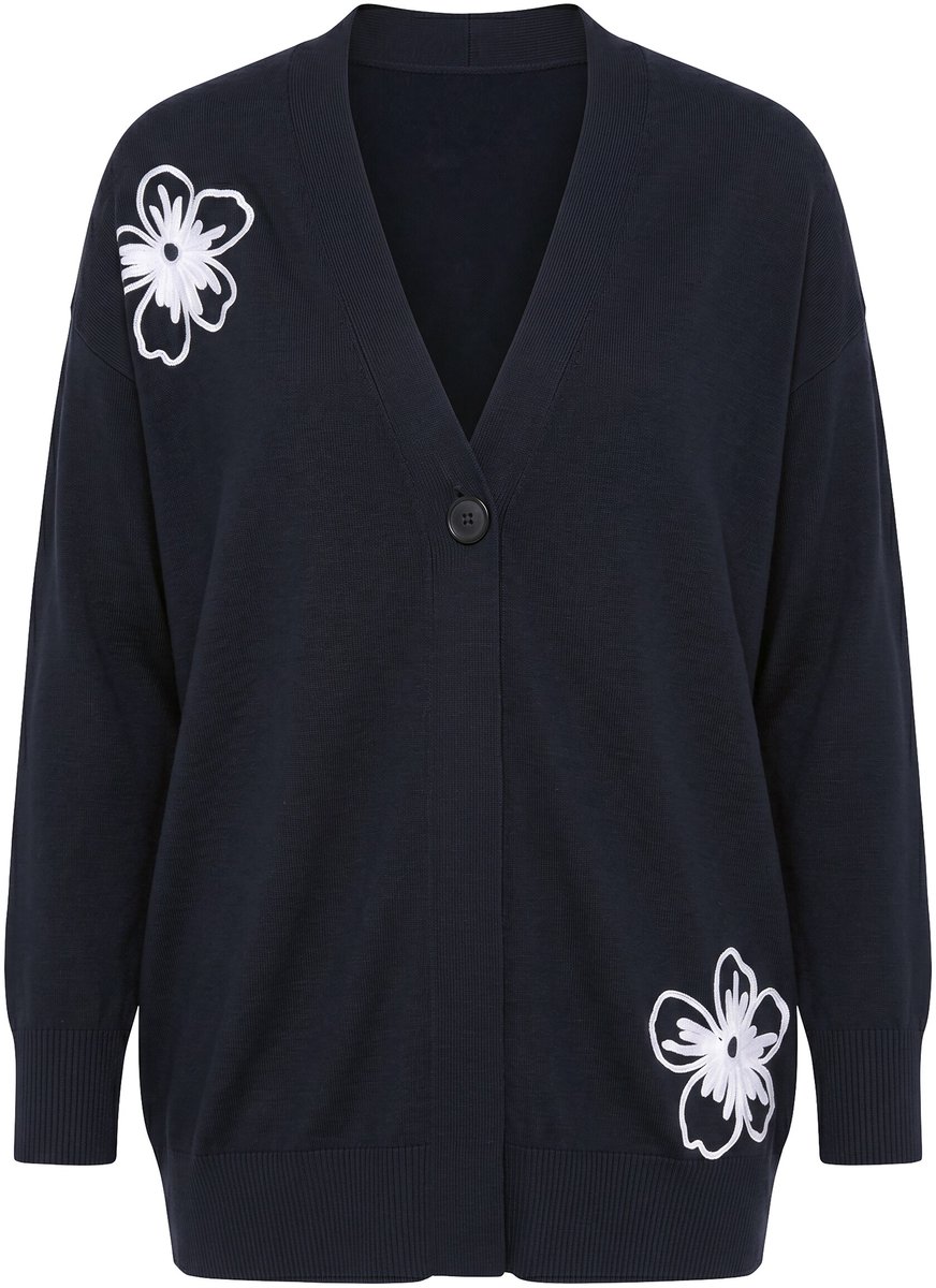 MIAMODA - Dames - Vest loose fit bloemenborduursels - Zwart - Maat 54+
