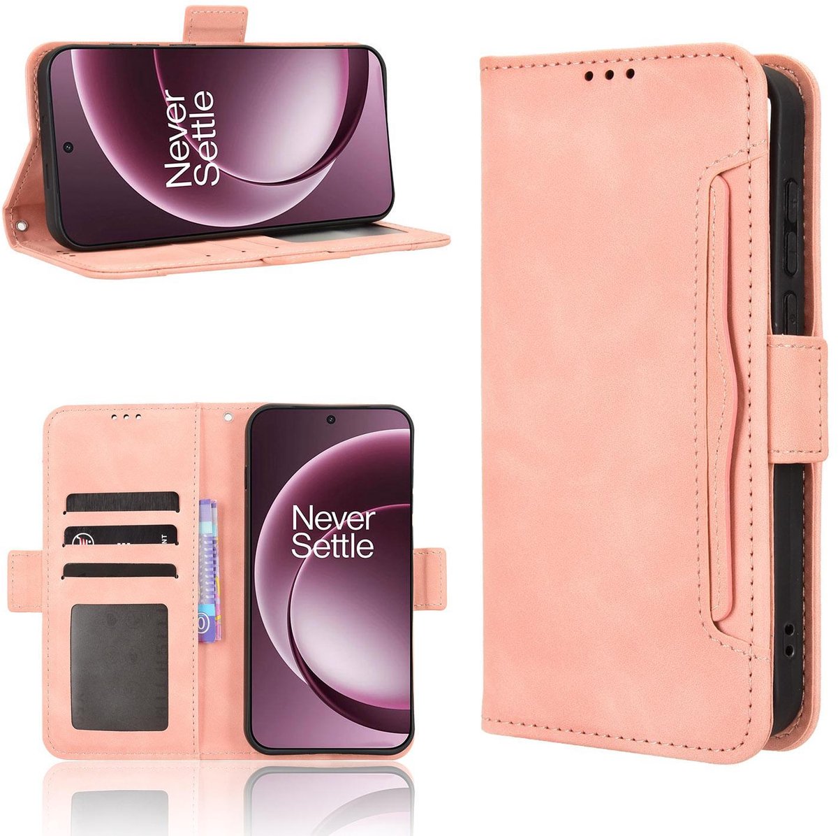 Mobigear Telefoonhoesje geschikt voor OnePlus 15 Hoesje | Mobigear Slide Wallet Bookcase Portemonnee | Pasjeshouder voor 3 Pasjes | Telefoonhoesje voor Pinpas / OV Kaart / Rijbewijs - Roze
