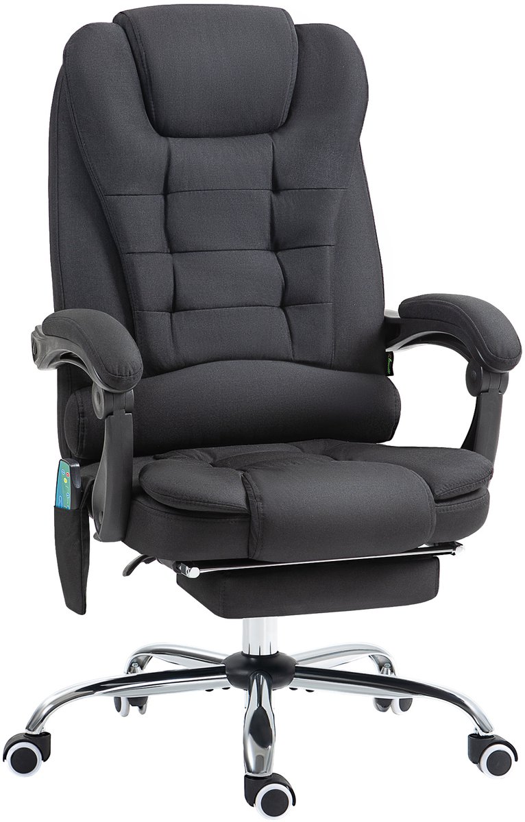 Ergonomische Bureaustoel Schreibtischstoel Met Massagefunctie Ligfunctie En Verwarmingsfunctie Hoogte Verstelbaar 65x70x111-119 cm Zwart Stof Computerstoel 135°