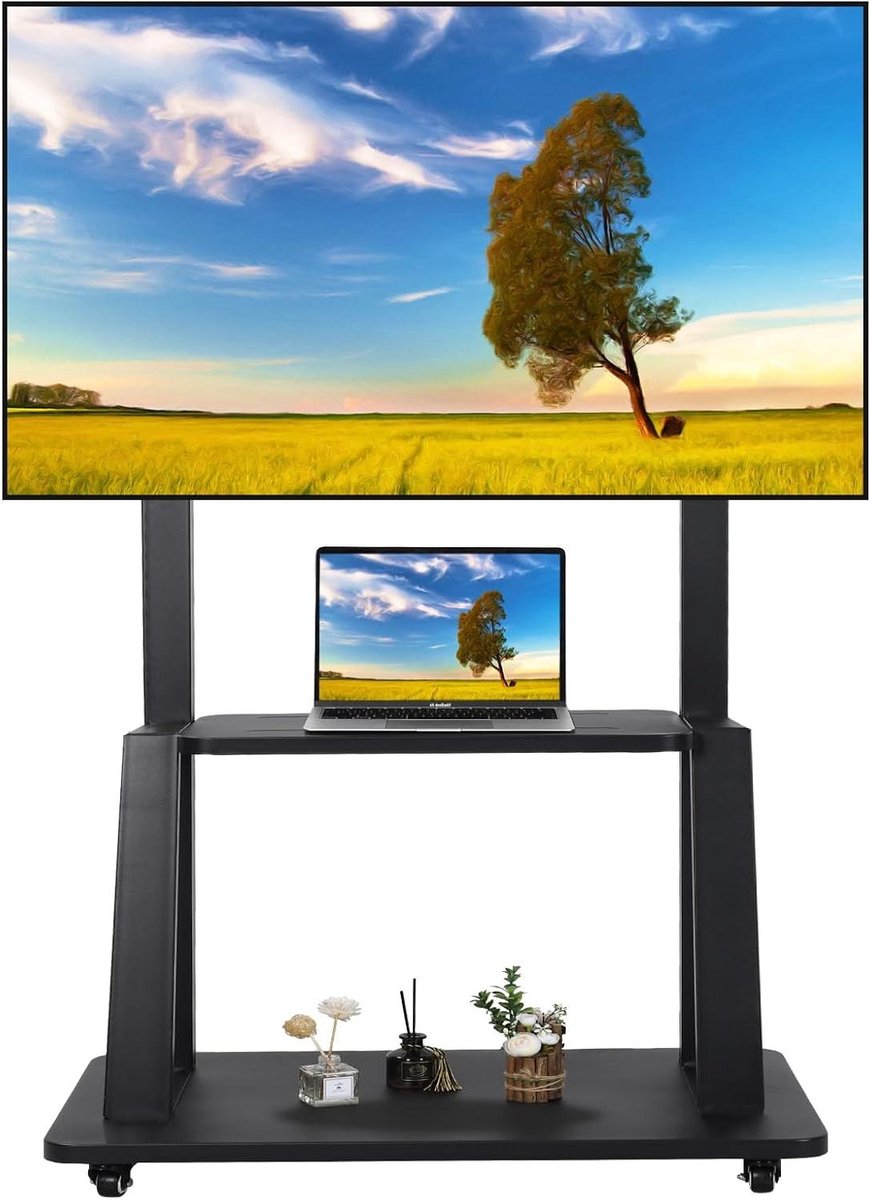 Mobiele TV standaard - Draagbare TV kar - Flexibel TV kijken - In hoogte verstelbaar - 32-75 inch - Zwart
