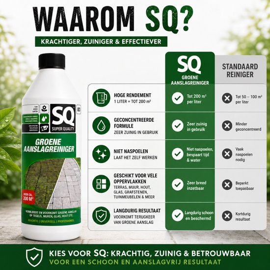 SQ Groene Aanslagreiniger 1000ml - Effectieve Terrasreiniger Groenaanslag - Groene Aanslag Verwijderaar voor Terras, Muur & Tuin - 1L voor 200m² van Merkloos	 — afbeelding 2