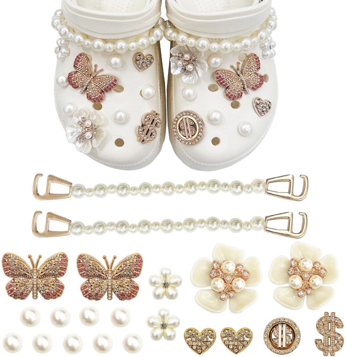 Set van 21 strass-schoenaccessoires voor dames, perfect voor het versieren en personaliseren van je schoenen, voor knutselen en feestgeschenken, sierklompen of bedels