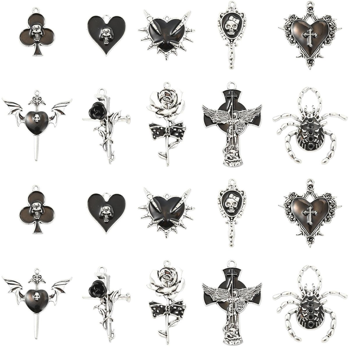 Bedels zwart hart bloem kruis bedels voor sieraden maken oorbellen ketting armband ambachten