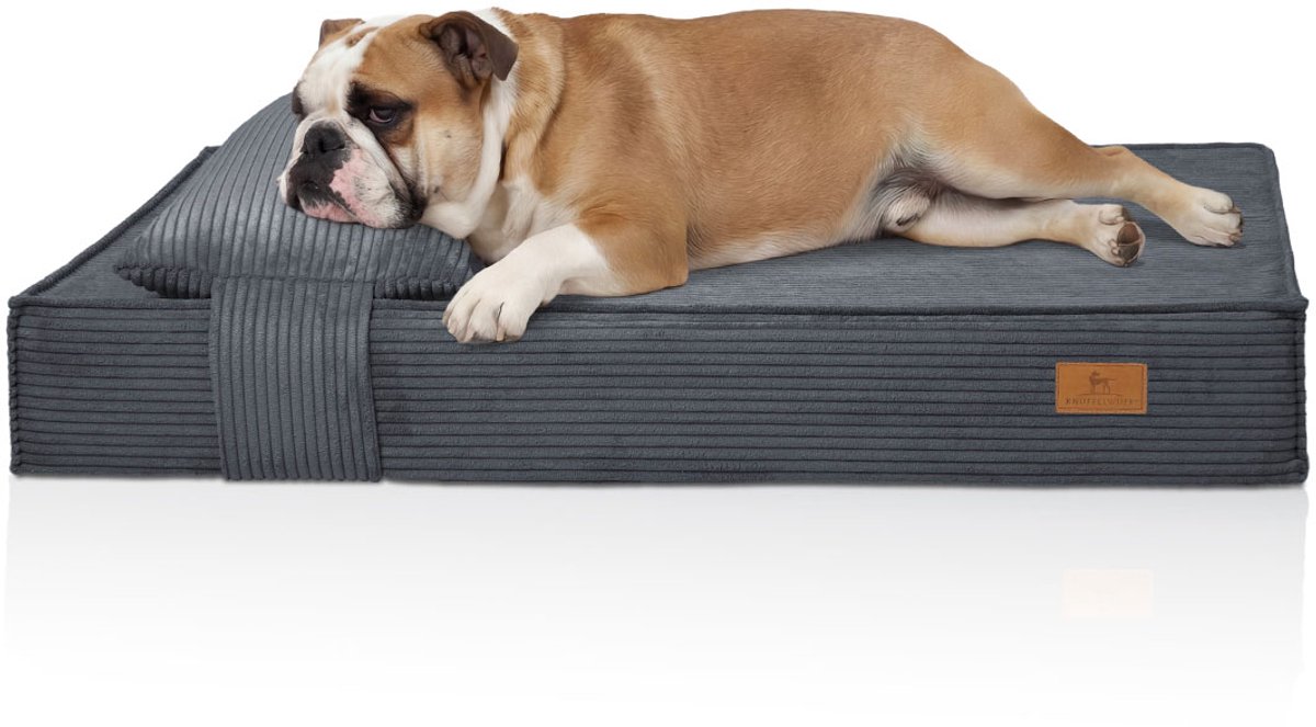 Knuffelwuff orthopedisch hondenbed Soleya van corduroy met handgeweven karakter met afzonderlijk comfortkussen 135x90cm Grijs