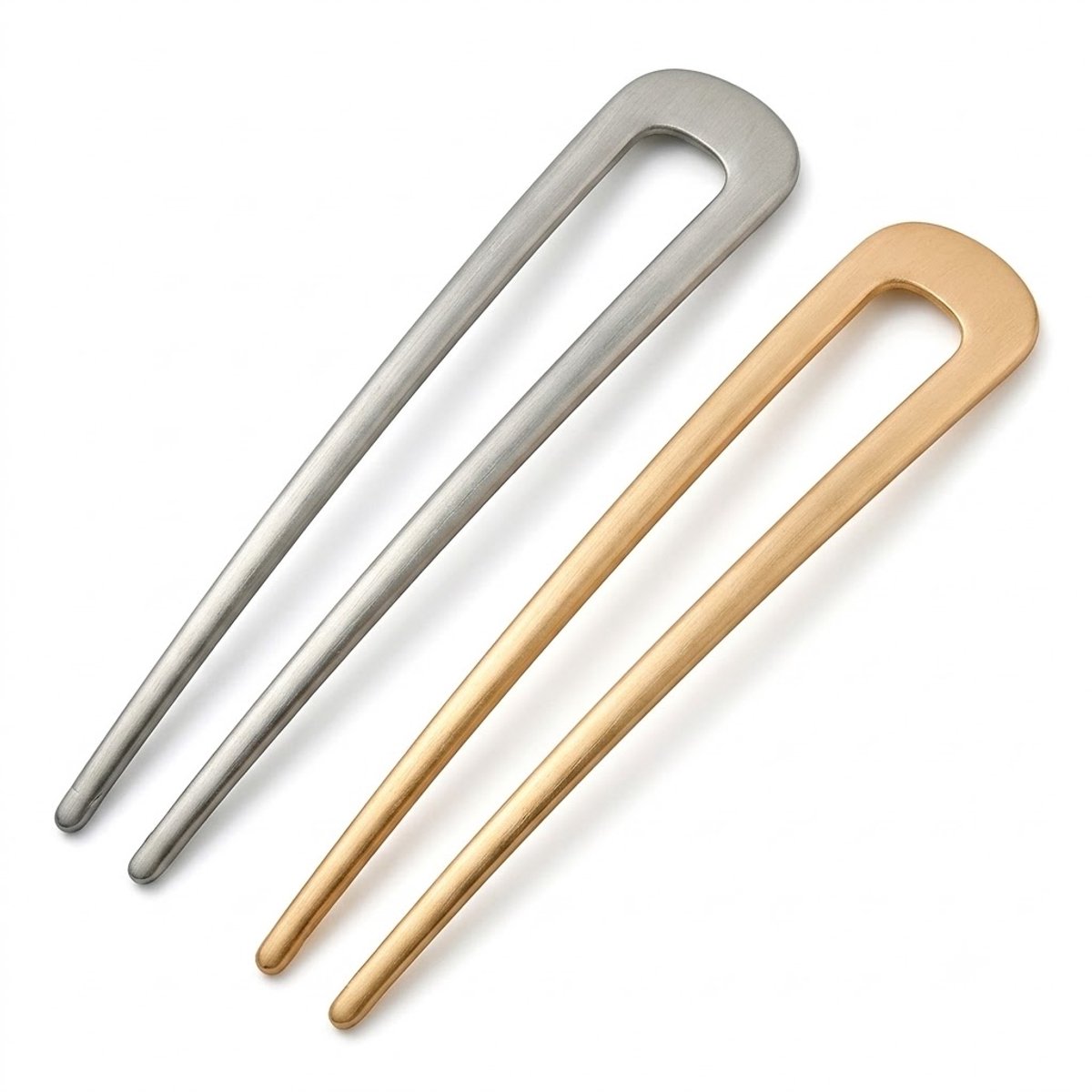 Goudkleurige en zilverkleurige haarpin dames haarpin set 2 stuks U vorm metalen haarspeld voor haarknot opsteek kapsel minimalistisch haar accessoire