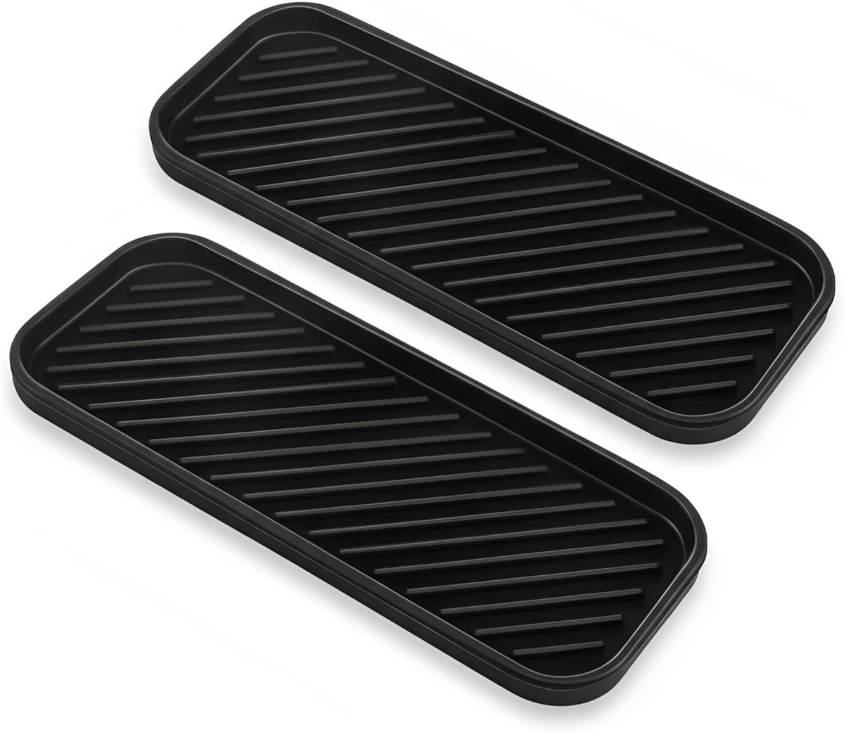 SnelShoppen - Set van 2 zwarte siliconen gootsteenorganizer, sponshouder, antislip opbergmat voor zeep, borstels en afwasmiddelen, sneldrogende gootst